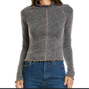 Vintage Havana Scalloped Trim Contrast Mock Neck Top